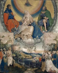 Santa Ana con la Virgen y el Niño, San Santiago el Mayor y San Roque como intercesores por la humanidad afectada por la peste, 1514-15